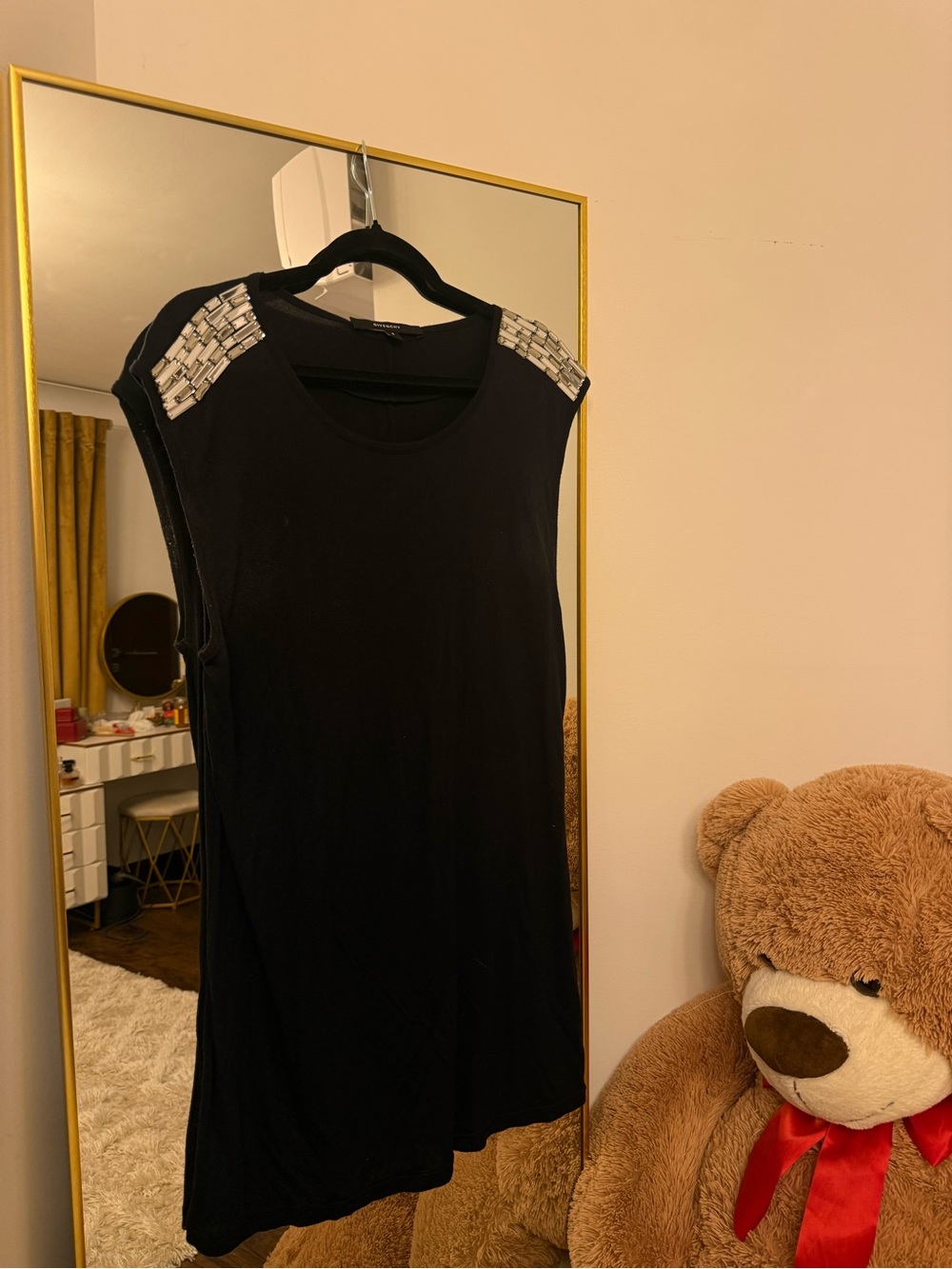Givenchy Black Sleeveless Chemise with Silver Embellished Shoulders